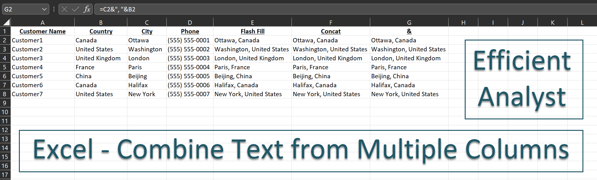 combine 3 text columns in excel